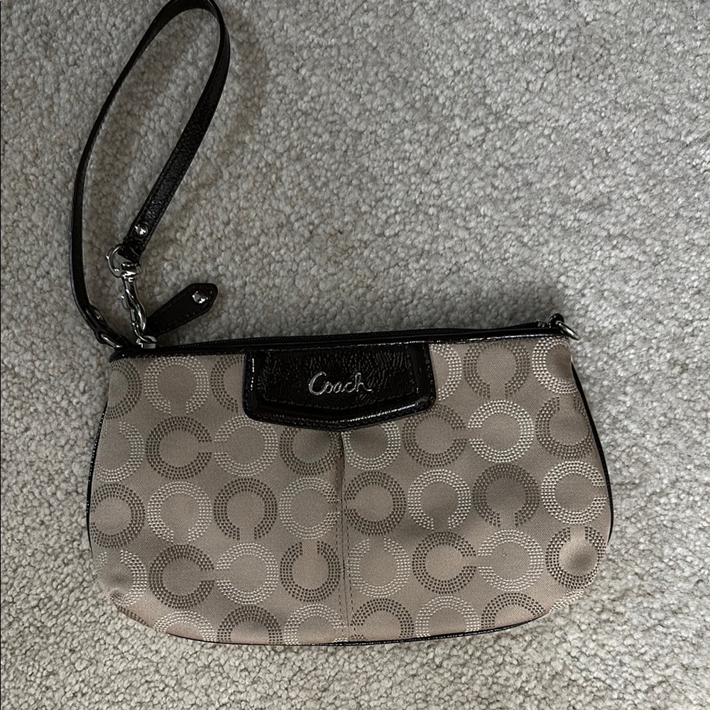 Coach Beige and Black Patterned Wristlet